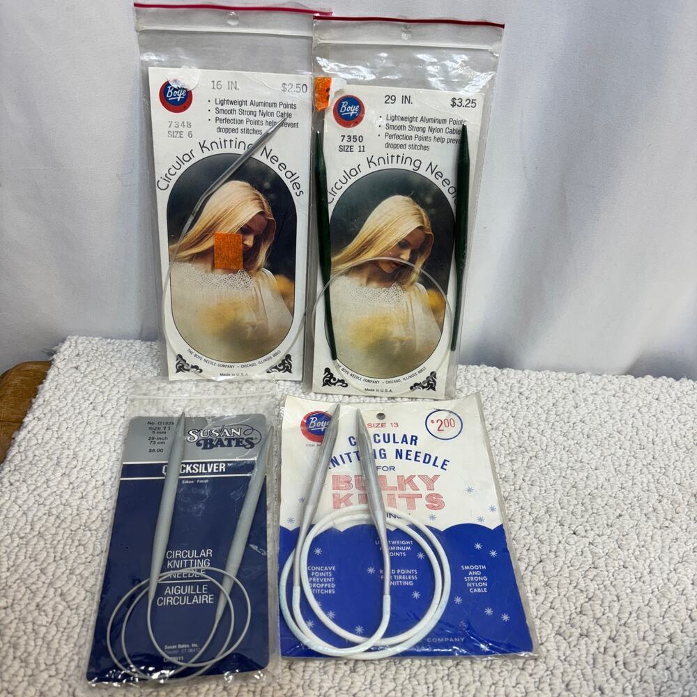 Circular Circle Knitting Needles Lot of 4PKS Sizes 13, 11, 6 Boye & Bates New